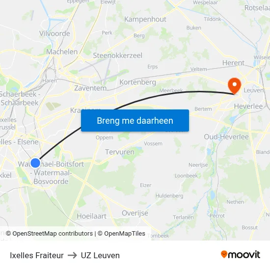 Ixelles Fraiteur to UZ Leuven map