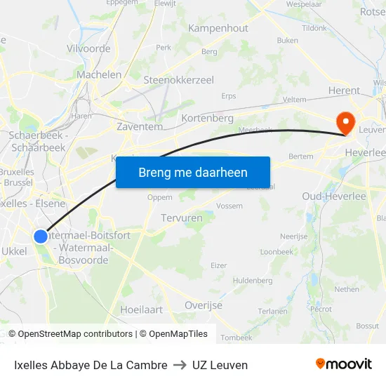 Ixelles Abbaye De La Cambre to UZ Leuven map