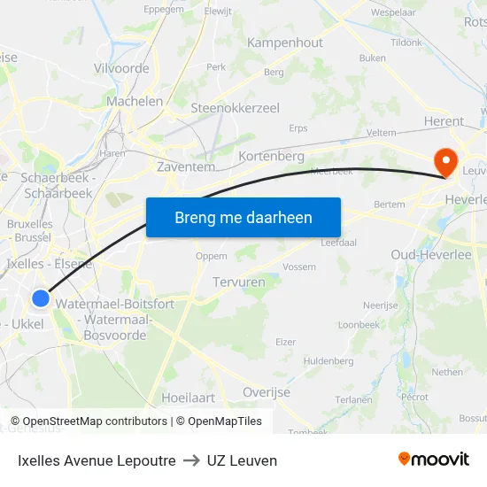 Ixelles Avenue Lepoutre to UZ Leuven map