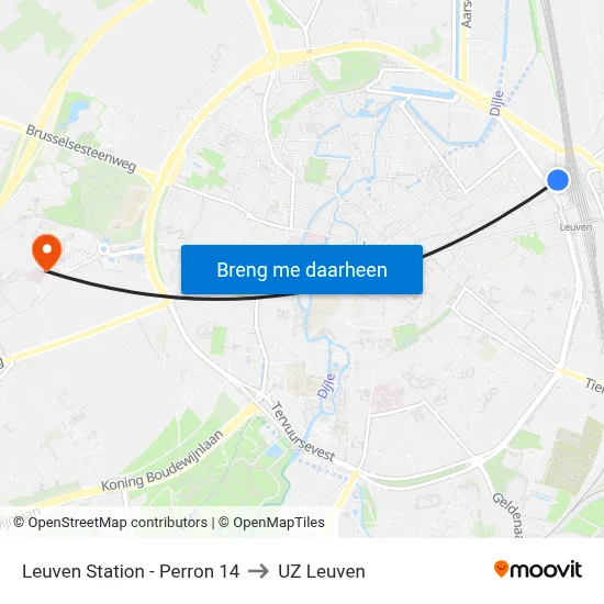 Leuven Station - Perron 14 to UZ Leuven map