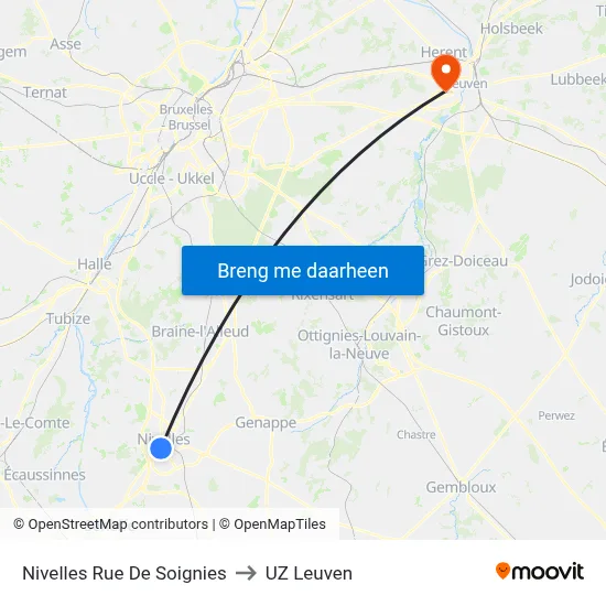 Nivelles Rue De Soignies to UZ Leuven map