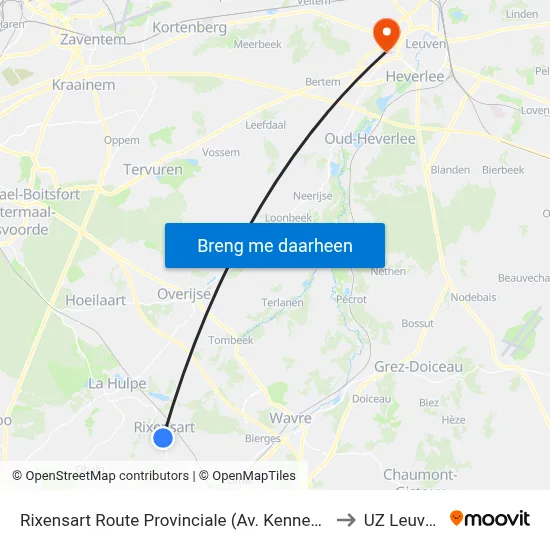 Rixensart Route Provinciale (Av. Kennedy) to UZ Leuven map