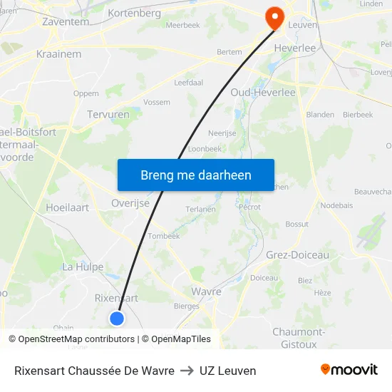 Rixensart Chaussée De Wavre to UZ Leuven map