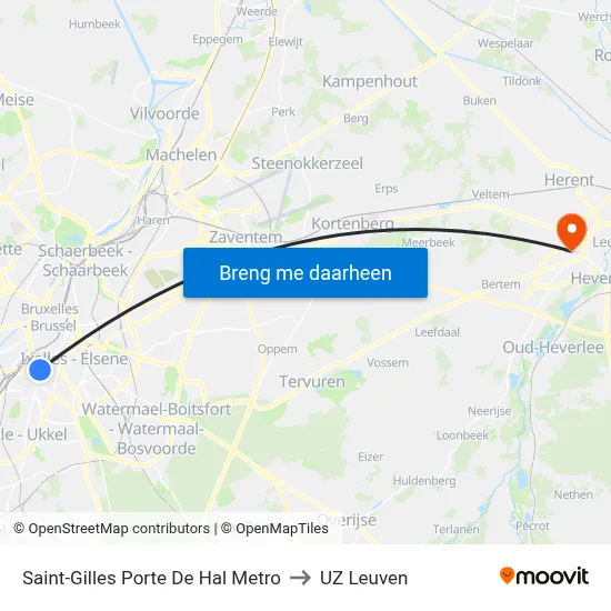 Saint-Gilles Porte De Hal Metro to UZ Leuven map