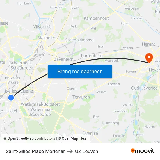 Saint-Gilles Place Morichar to UZ Leuven map