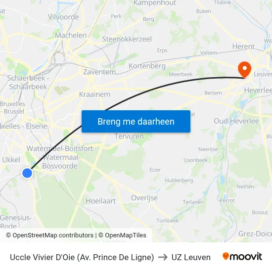 Uccle Vivier D'Oie (Av. Prince De Ligne) to UZ Leuven map