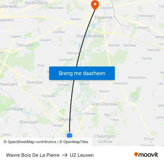 Wavre Bois De La Pierre to UZ Leuven map