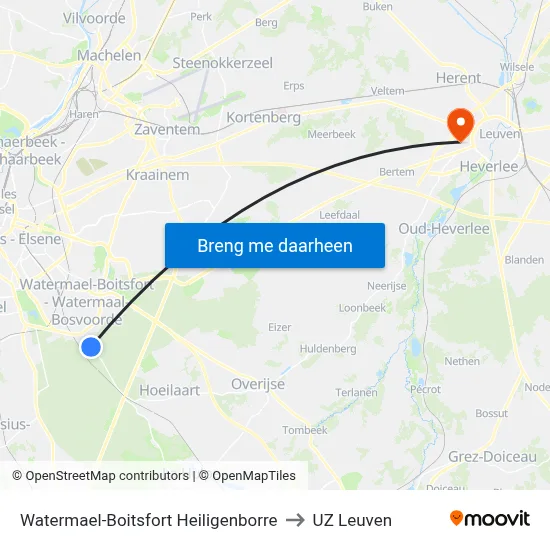 Watermael-Boitsfort Heiligenborre to UZ Leuven map