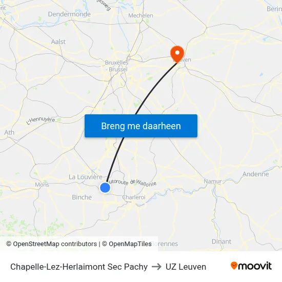 Chapelle-Lez-Herlaimont Sec Pachy to UZ Leuven map