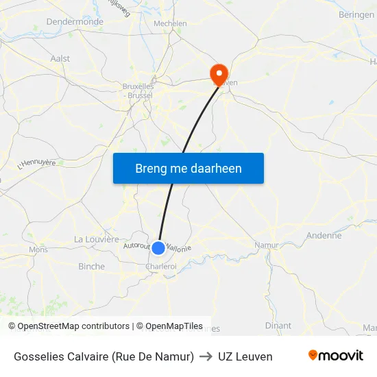 Gosselies Calvaire (Rue De Namur) to UZ Leuven map