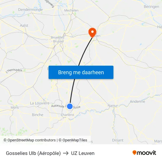 Gosselies Ulb (Aéropôle) to UZ Leuven map