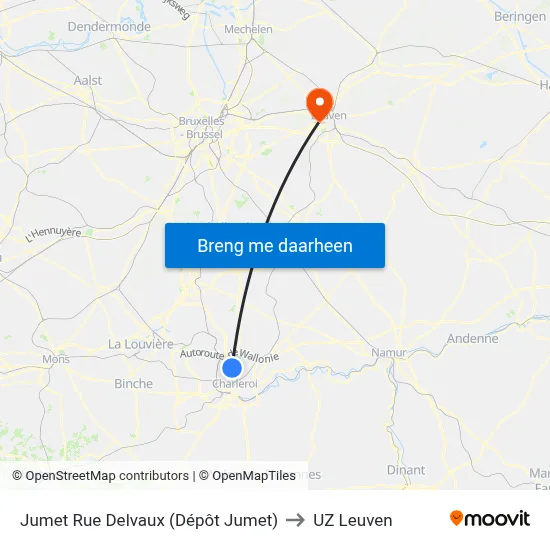 Jumet Rue Delvaux (Dépôt Jumet) to UZ Leuven map