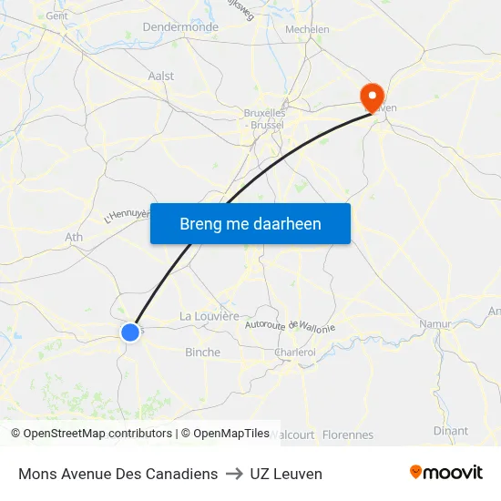 Mons Avenue Des Canadiens to UZ Leuven map