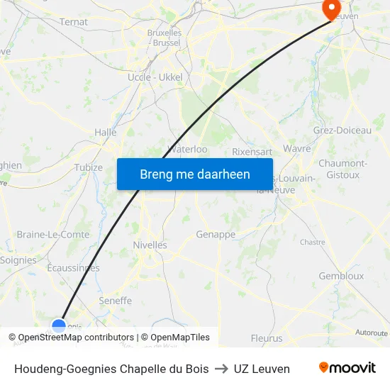 Houdeng-Goegnies Chapelle du Bois to UZ Leuven map