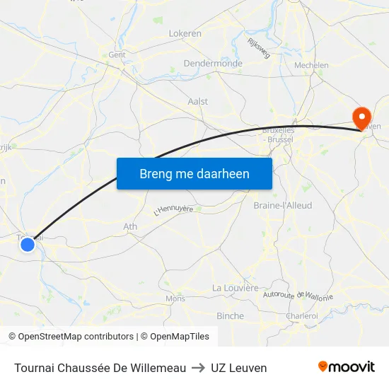 Tournai Chaussée De Willemeau to UZ Leuven map