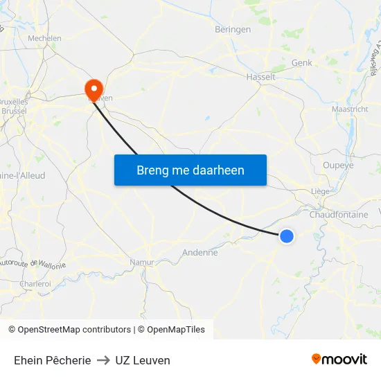 Ehein Pêcherie to UZ Leuven map