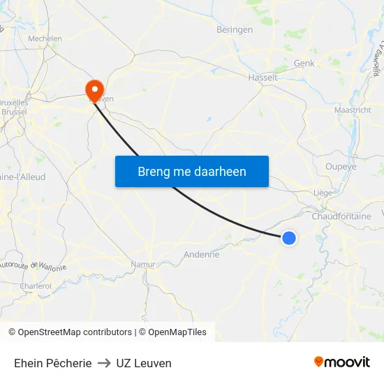 Ehein Pêcherie to UZ Leuven map