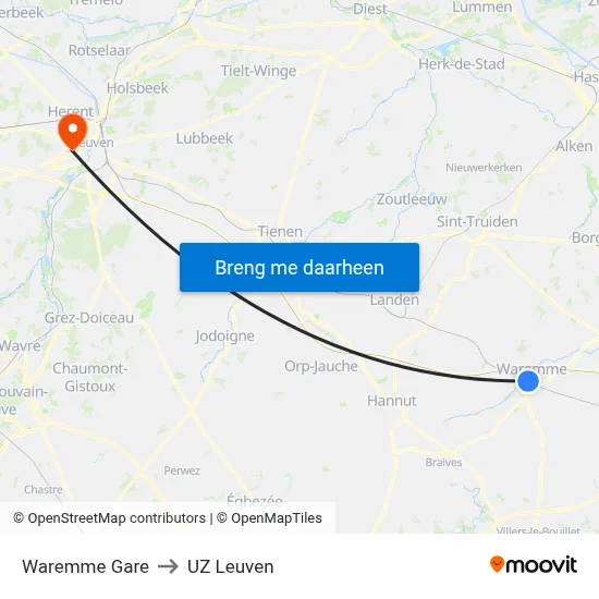 Waremme Gare to UZ Leuven map
