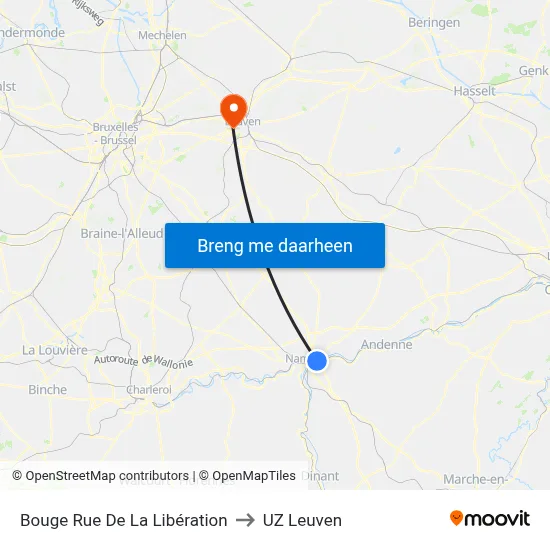 Bouge Rue De La Libération to UZ Leuven map