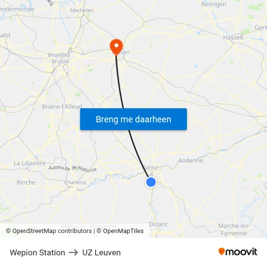 Wepion Station to UZ Leuven map