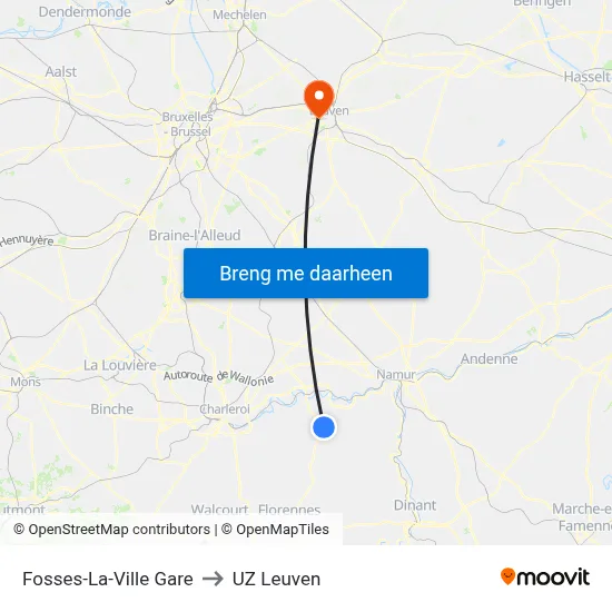 Fosses-La-Ville Gare to UZ Leuven map