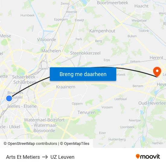 Arts Et Metiers to UZ Leuven map