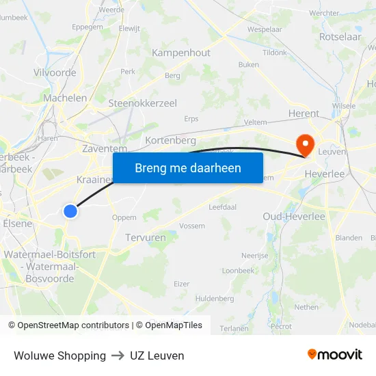 Woluwe Shopping to UZ Leuven map