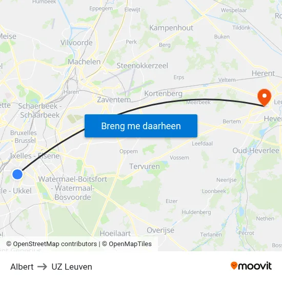 Albert to UZ Leuven map