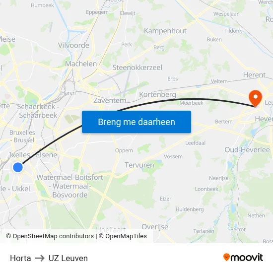 Horta to UZ Leuven map