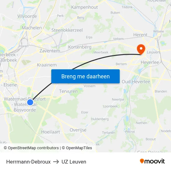 Herrmann-Debroux to UZ Leuven map