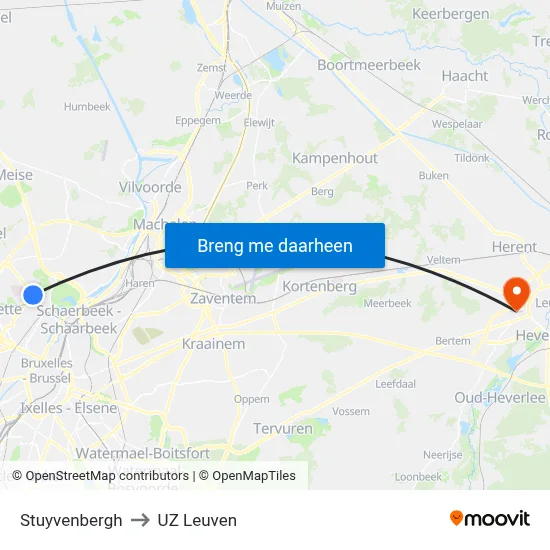 Stuyvenbergh to UZ Leuven map