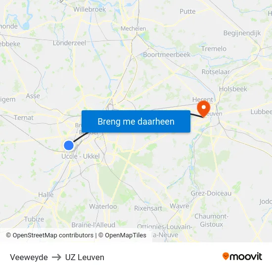 Veeweyde to UZ Leuven map