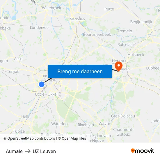 Aumale to UZ Leuven map
