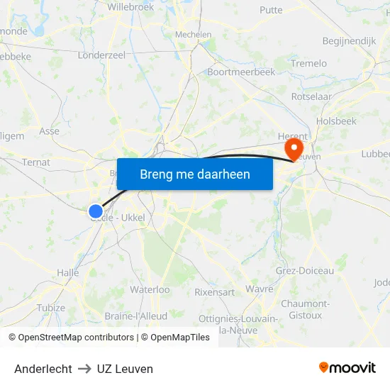 Anderlecht to UZ Leuven map