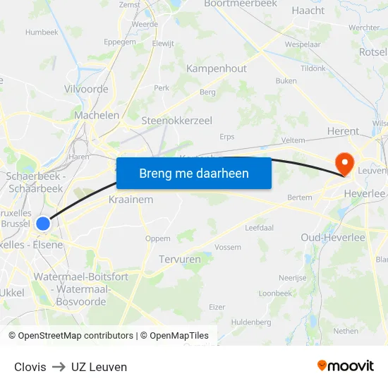 Clovis to UZ Leuven map