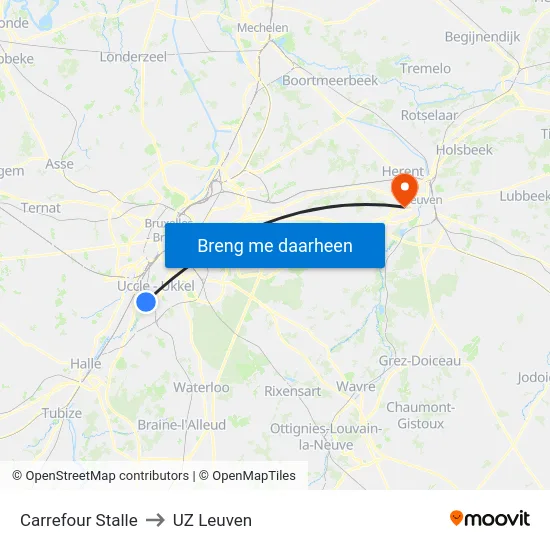 Carrefour Stalle to UZ Leuven map
