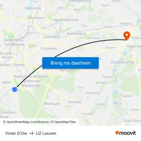 Vivier D'Oie to UZ Leuven map