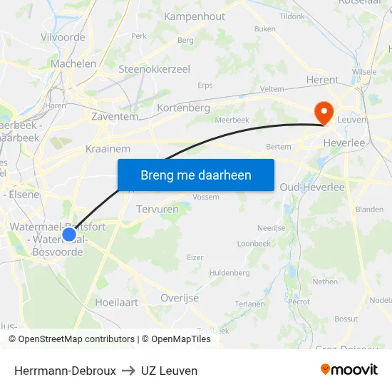 Herrmann-Debroux to UZ Leuven map