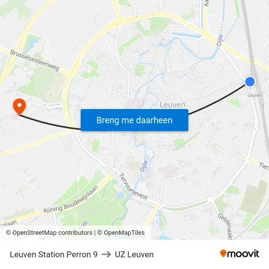 Leuven Station Perron 9 to UZ Leuven map