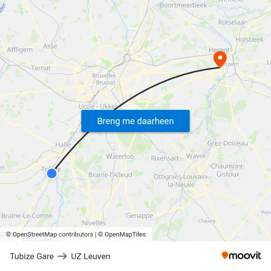 Tubize Gare to UZ Leuven map