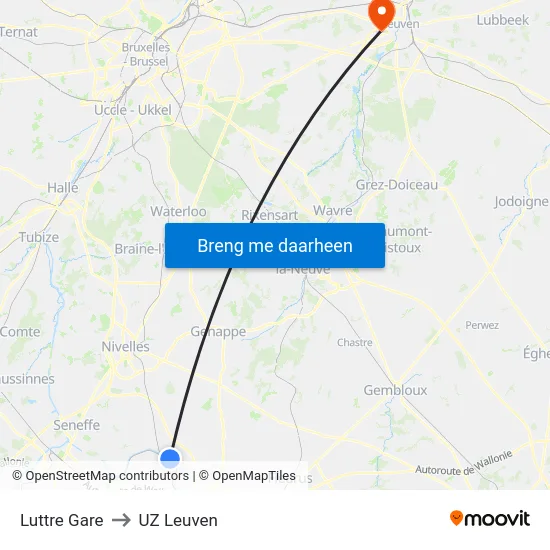 Luttre Gare to UZ Leuven map