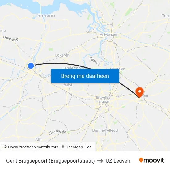 Gent Brugsepoort (Brugsepoortstraat) to UZ Leuven map
