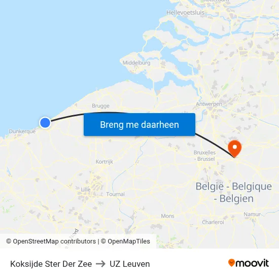 Koksijde Ster Der Zee to UZ Leuven map