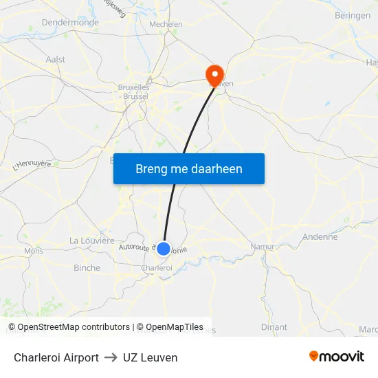 Charleroi Airport to UZ Leuven map