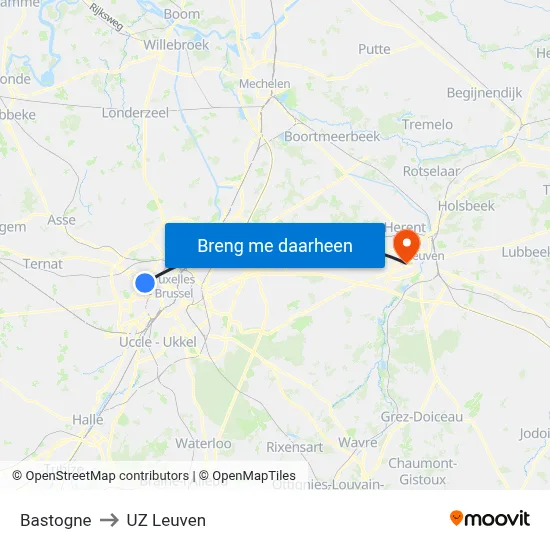 Bastogne to UZ Leuven map