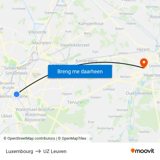 Luxembourg to UZ Leuven map