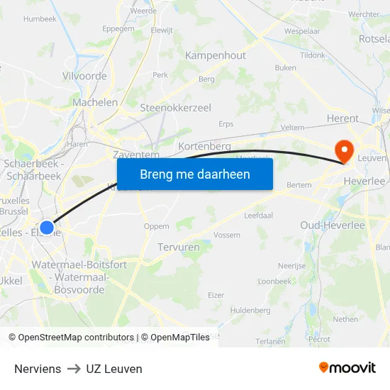Nerviens to UZ Leuven map