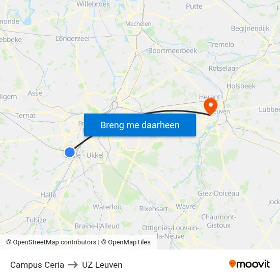 Campus Ceria to UZ Leuven map