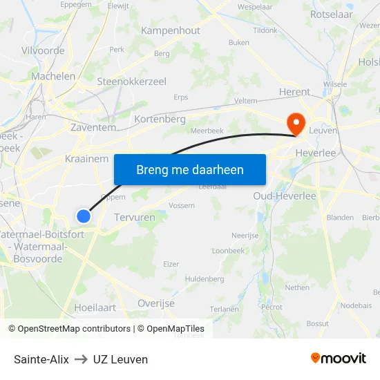 Sainte-Alix to UZ Leuven map