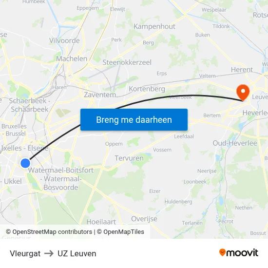 Vleurgat to UZ Leuven map